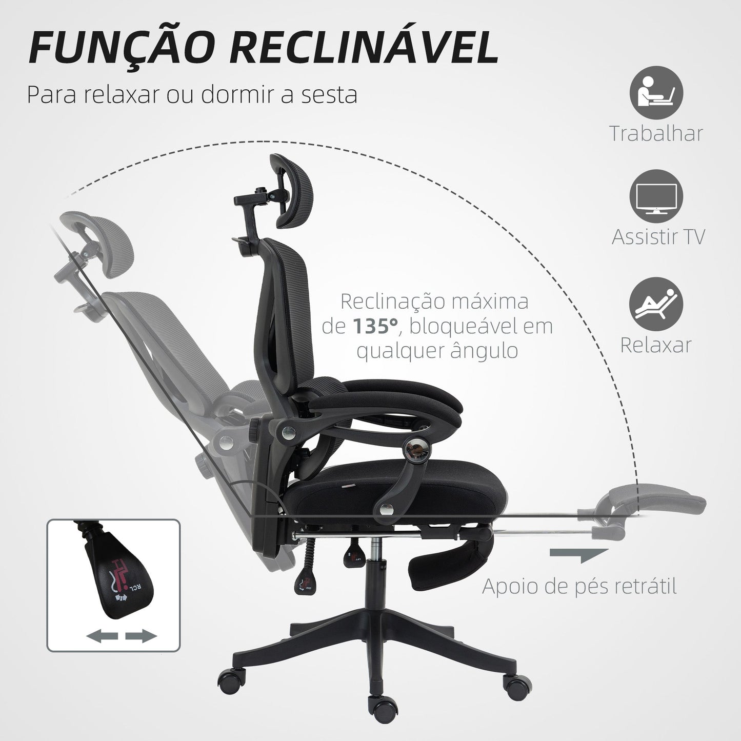 Cadeira de Escritório de Malha Reclinável