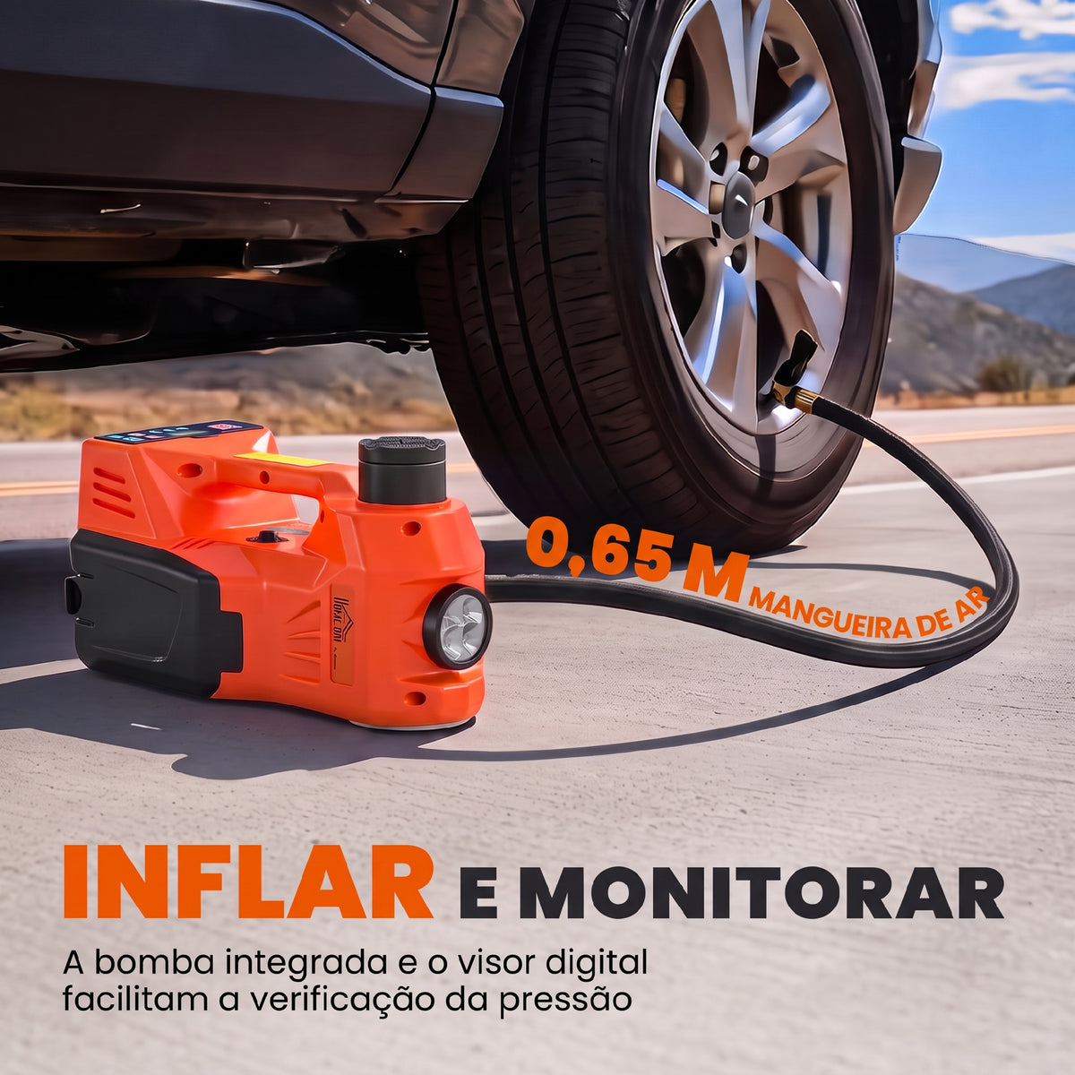 Kit de Macaco Hidráulico Elétrico 5T 12V – Com Luz LED e Bomba de Ar