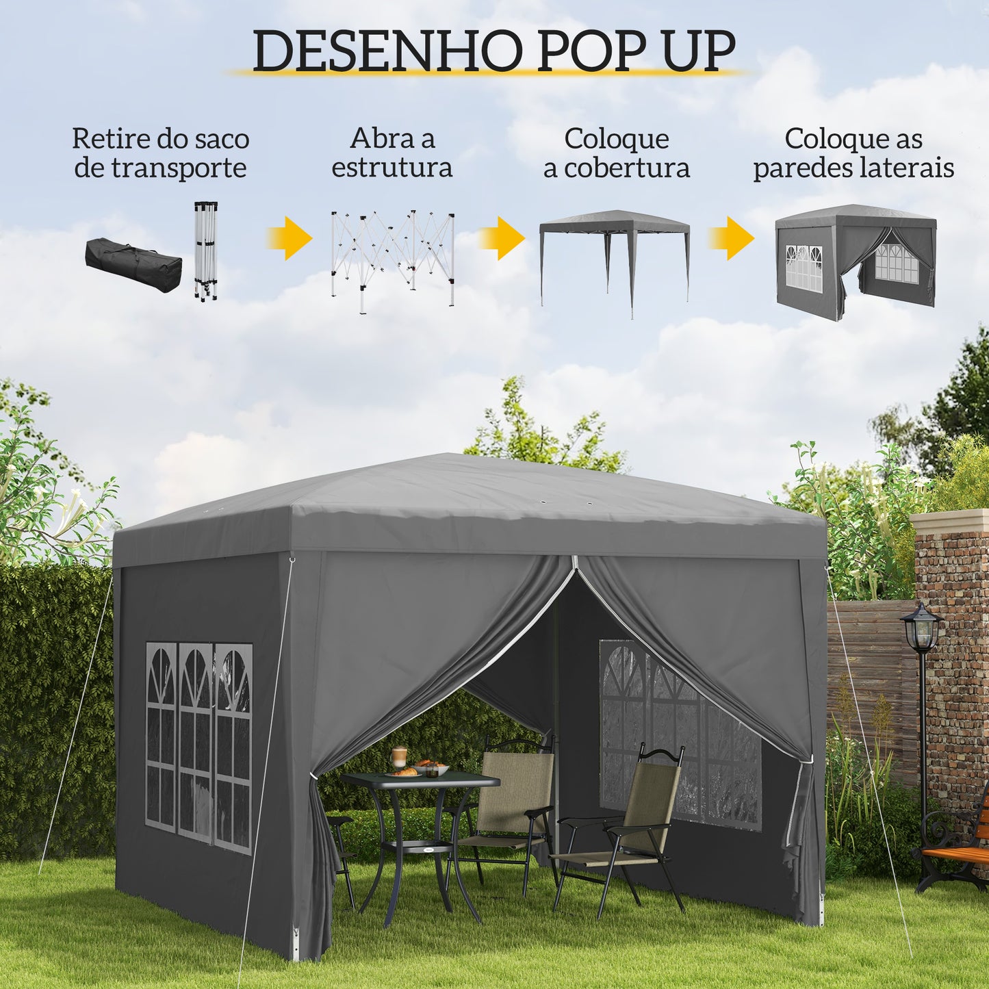Tenda Dobrável Pop-Up com 4 Paredes Laterais Verde