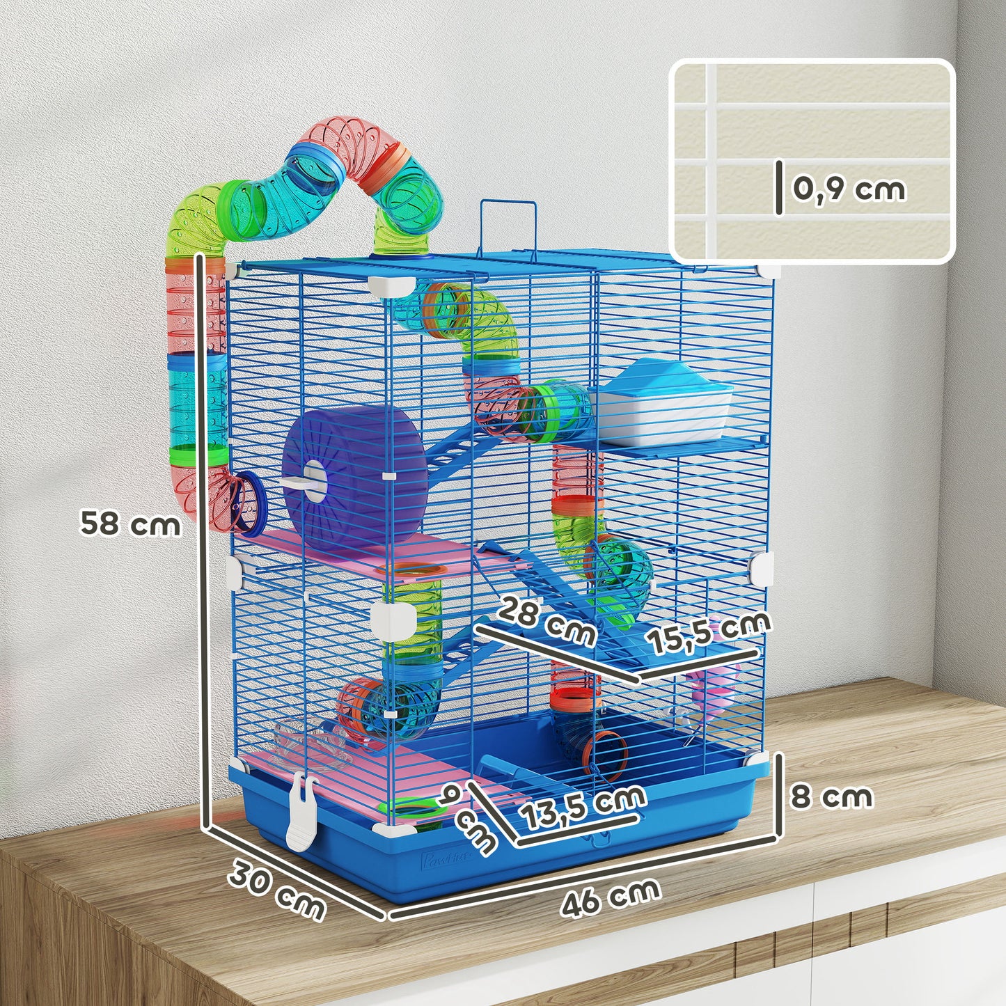Gaiola para Hamsters com Túnel, Comedouro e Bebedouro