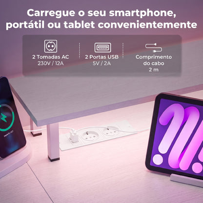 Secretária com Luzes LED e Portas USB