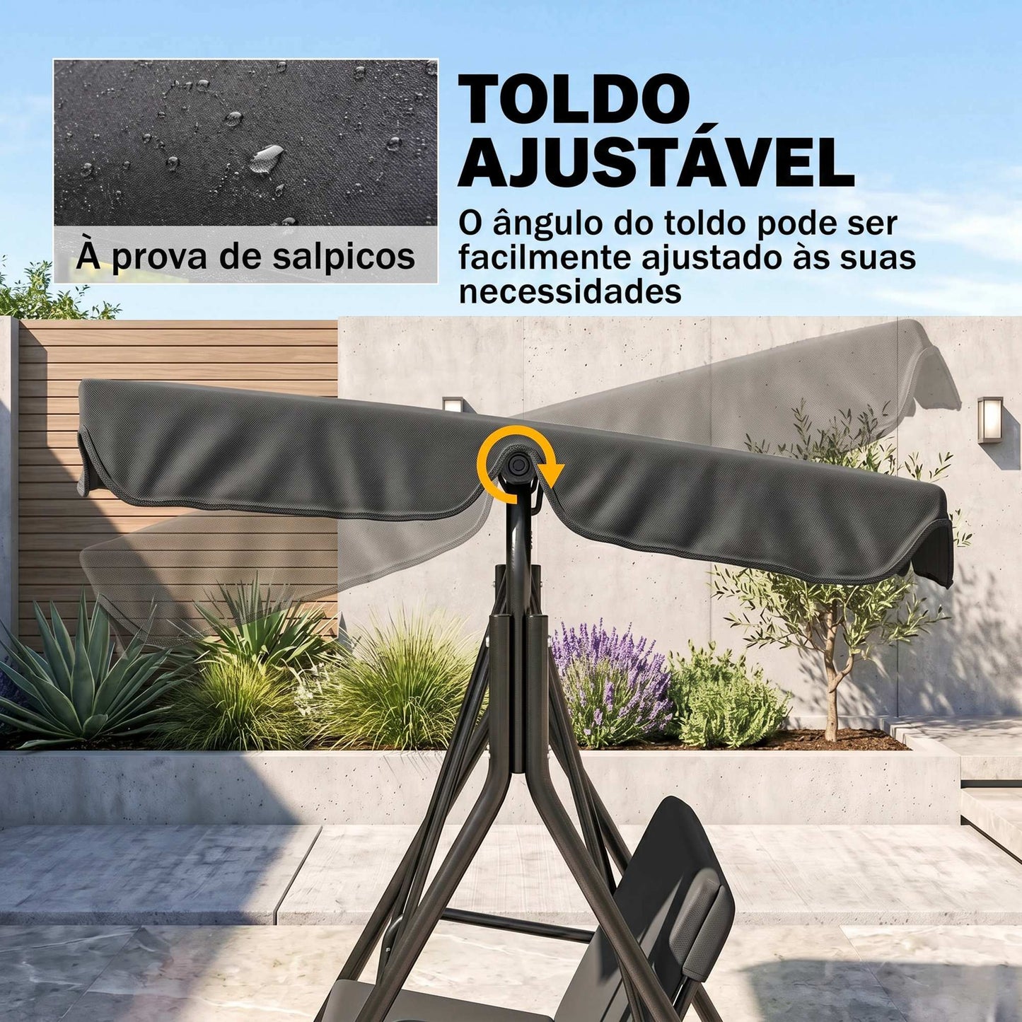 Baloiço de Jardim de 3 Lugares com Almofada Preto