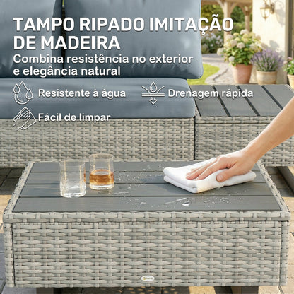 Conjunto de Jardim em Vime PE de 3 Peças com Encosto Ajustável