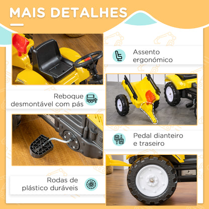 Trator a Pedais Infantil com Reboque e Acessórios