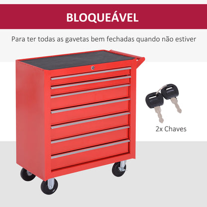 Carrinho de Ferramentas com 7 Gavetas Vermelho