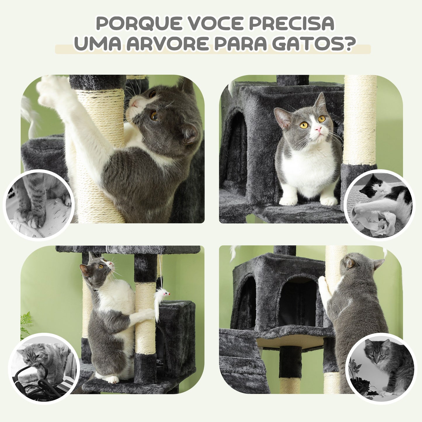 Arranhador para Gatos com Múltiplos Níveis Cinzento