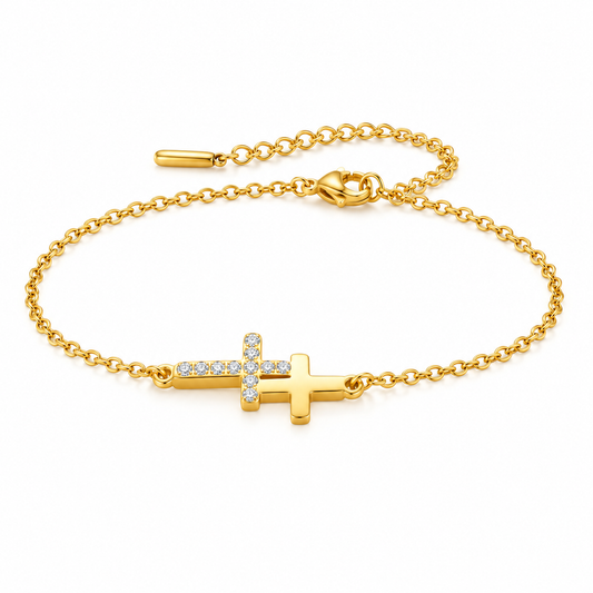 Pulseira Com Cruz – Dourada e Prateada