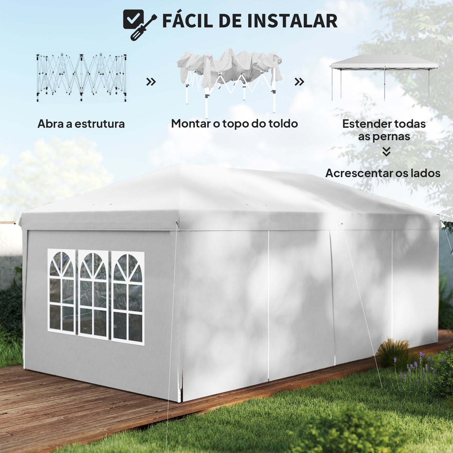 Tenda com Paredes Laterais Amovíveis Branco