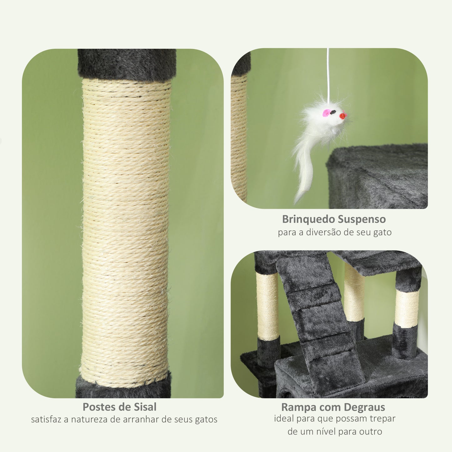 Arranhador para Gatos com Múltiplos Níveis Cinzento