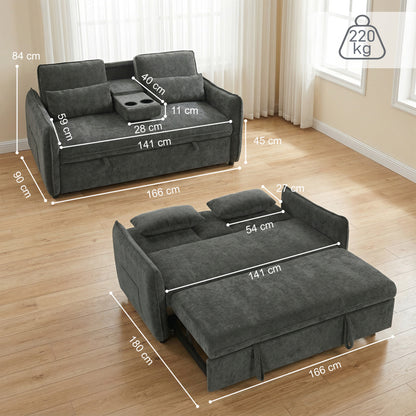Sofá-Cama 2 Lugares 3 em 1 com Mesa Auxiliar