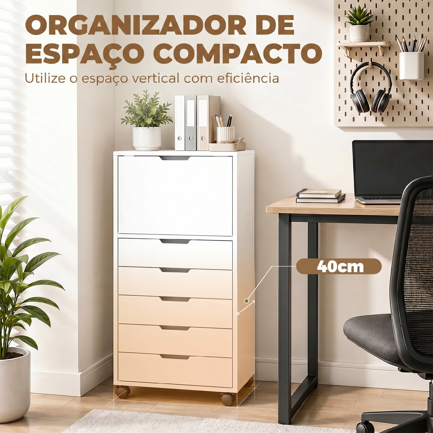 Gaveteira de Escritório com 5 Gavetas e Fecho Suave