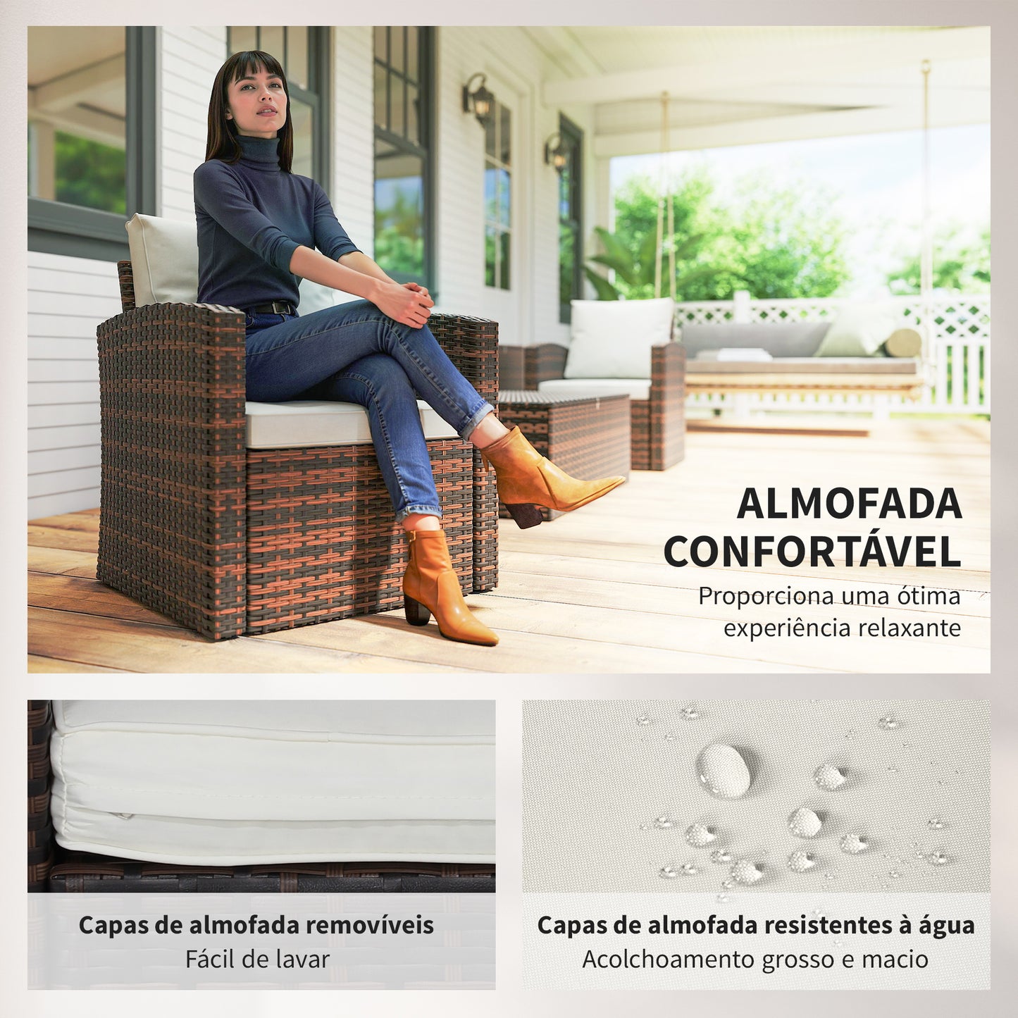 Conjunto de Jardim Exterior em Vime de 6 Peças