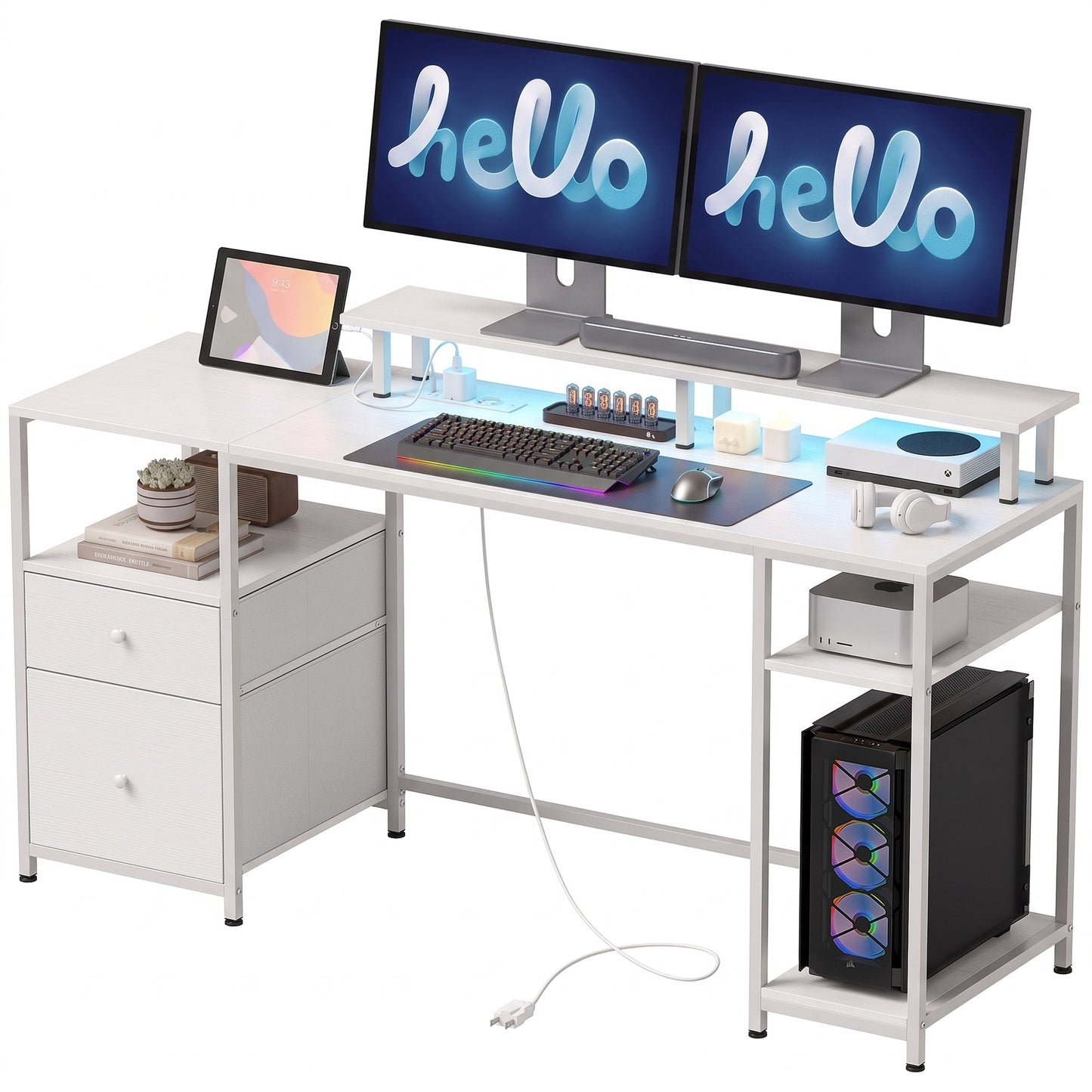 Secretária com Luzes LED e Portas USB