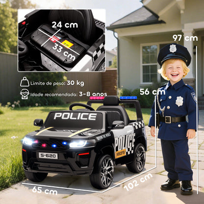 Carro Elétrico Infantil de Polícia 12V com Motor Duplo