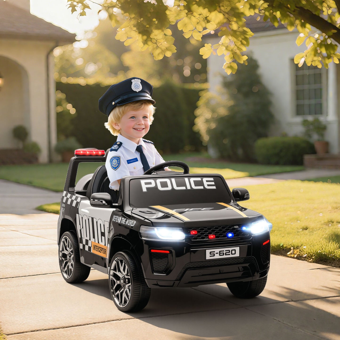 Carro Elétrico Infantil de Polícia 12V com Motor Duplo