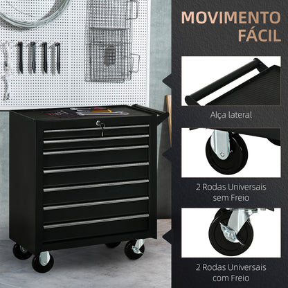 Carrinho de Ferramentas com 7 Gavetas Preto