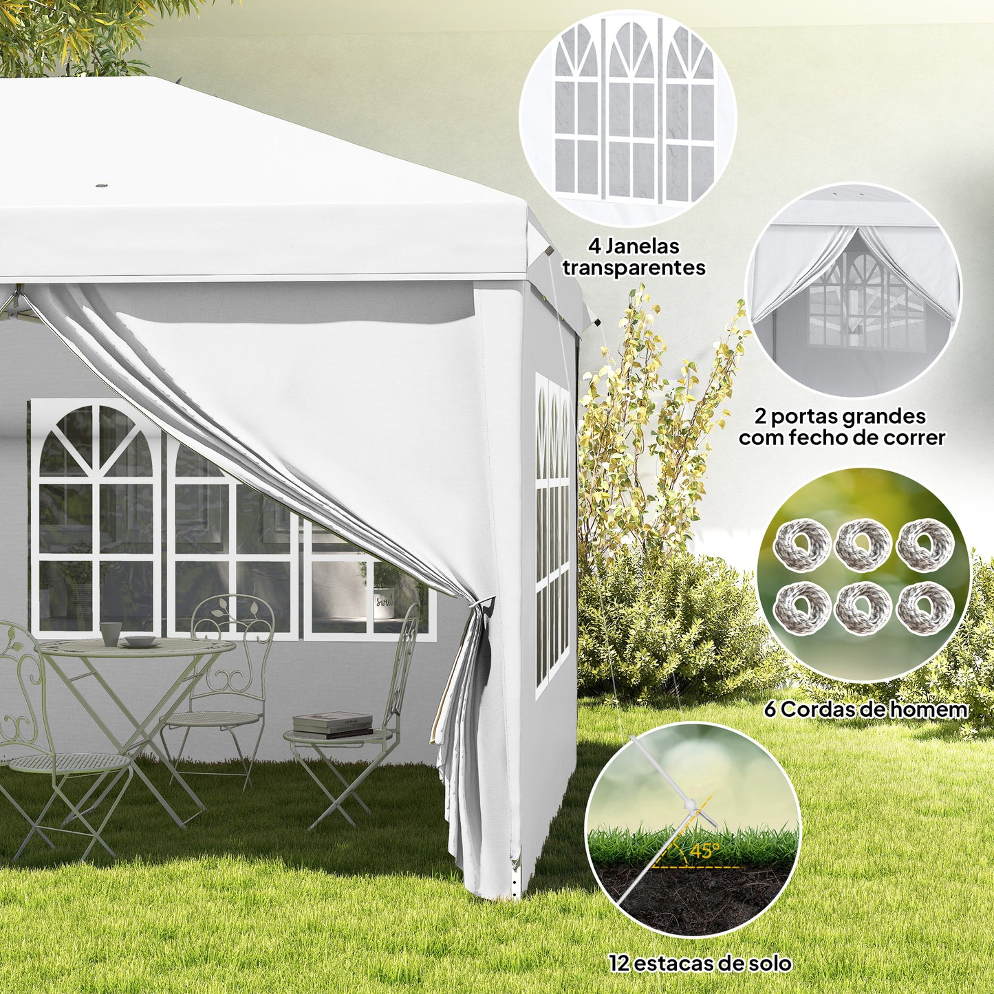 Tenda com Paredes Laterais Amovíveis Branco