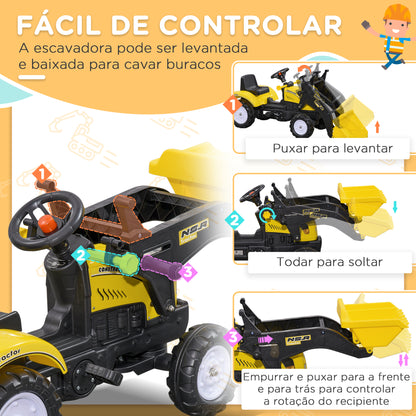 Trator a Pedais Infantil Escavadora com Pá Dianteira