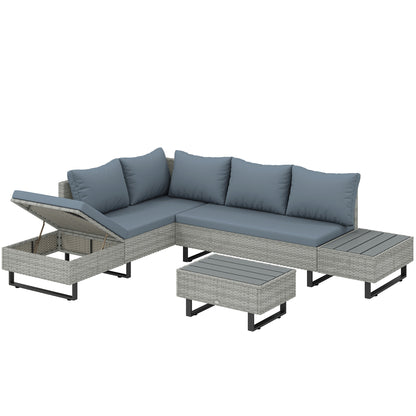 Conjunto de Jardim em Vime PE de 3 Peças com Encosto Ajustável