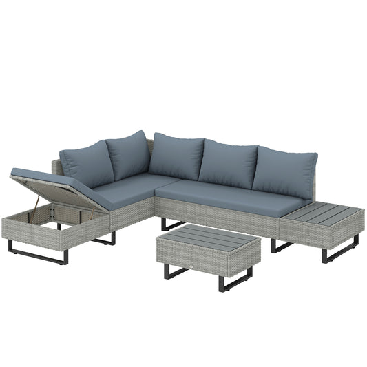 Conjunto de Jardim em Vime PE de 3 Peças com Encosto Ajustável