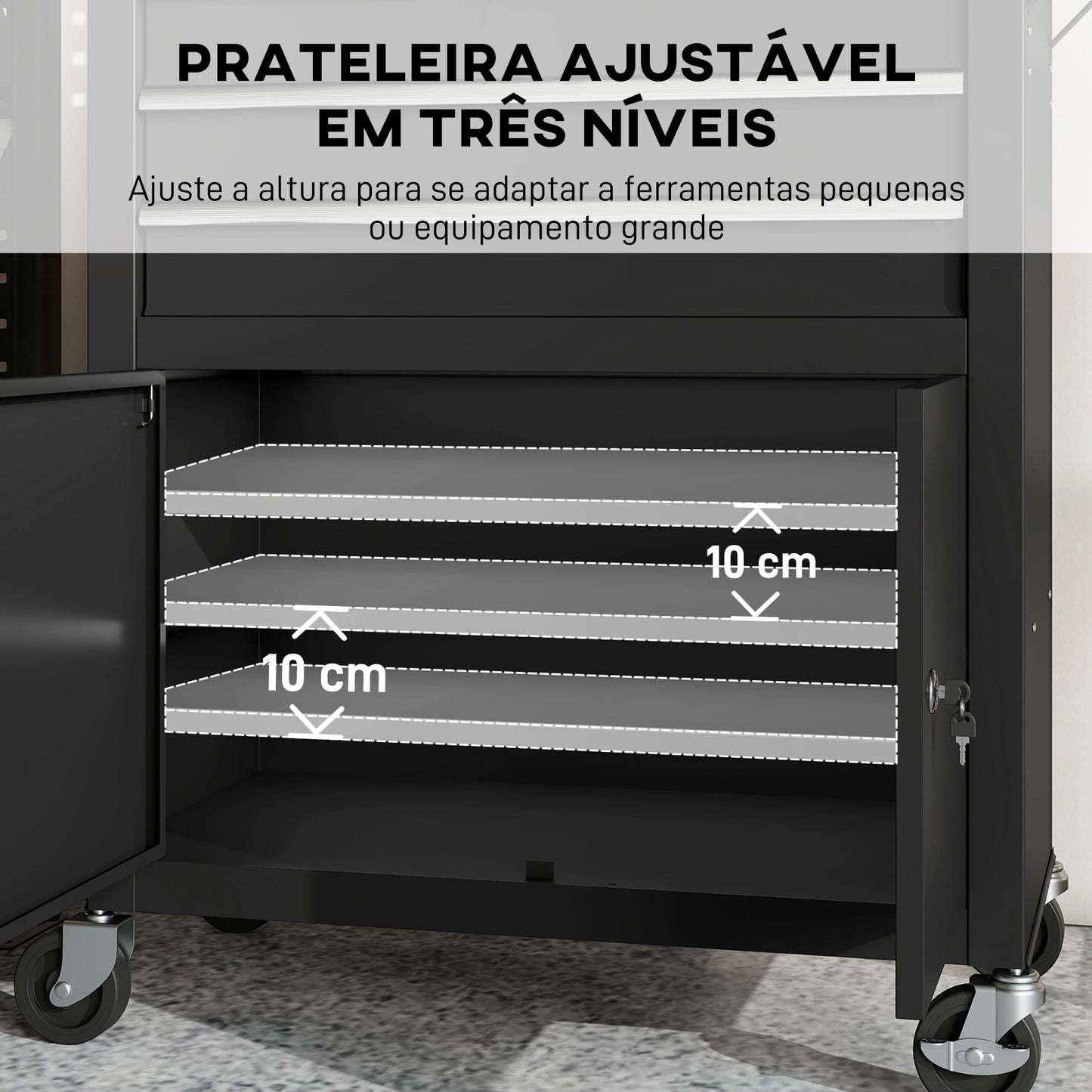Carrinho de Ferramentas com 3 Gavetas e Painel de Perfurado