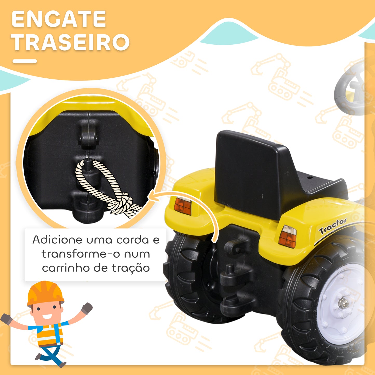 Trator a Pedais Infantil Escavadora com Pá Dianteira