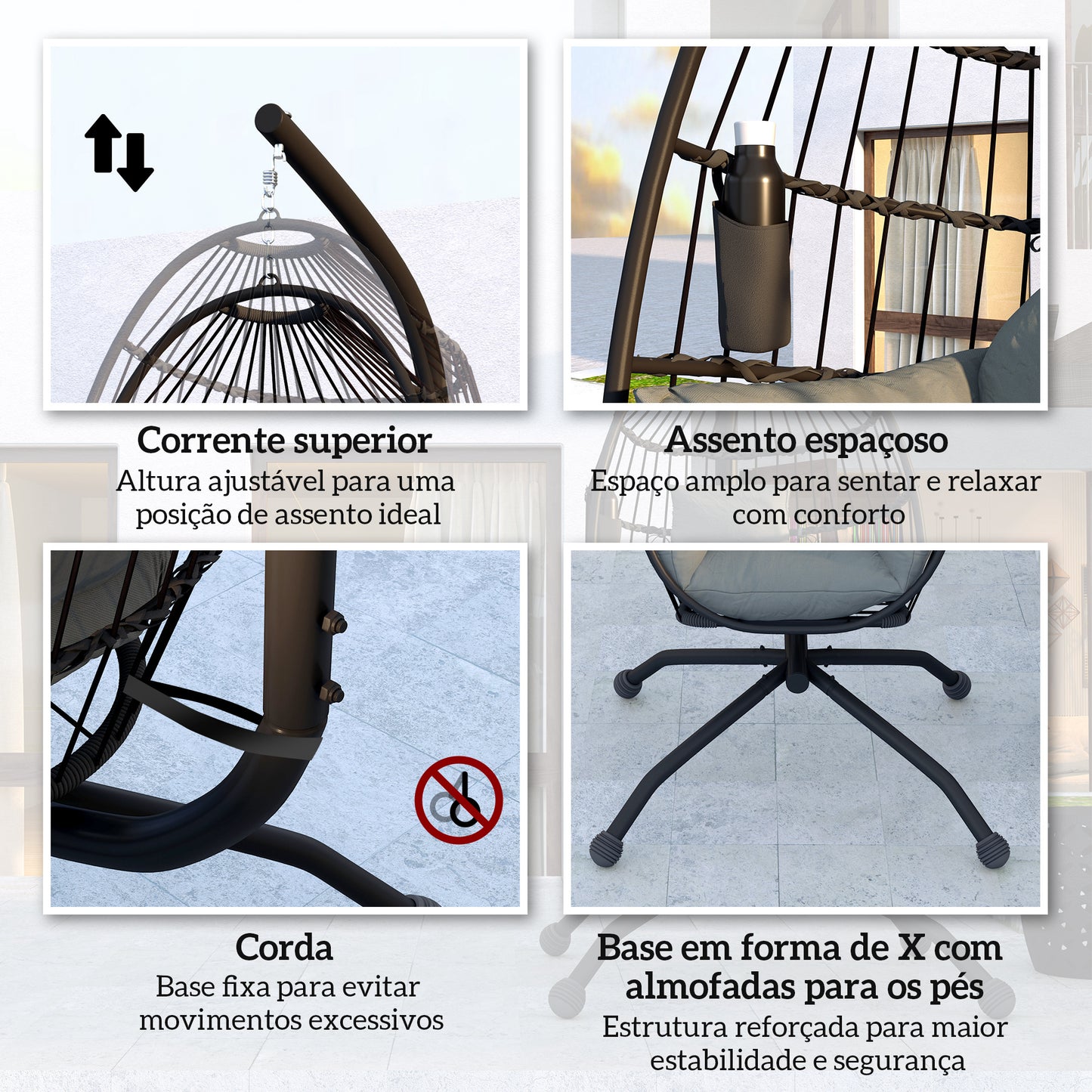 Cadeira Suspensa com Suporte e Cesto Dobrável