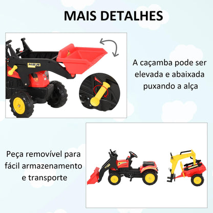 Trator a Pedais Infantil com Reboque e Pá Frontal