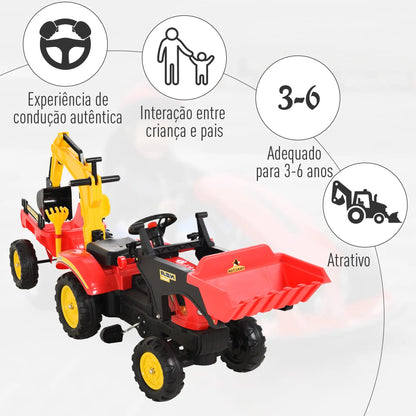 Trator a Pedais Infantil com Reboque e Pá Frontal
