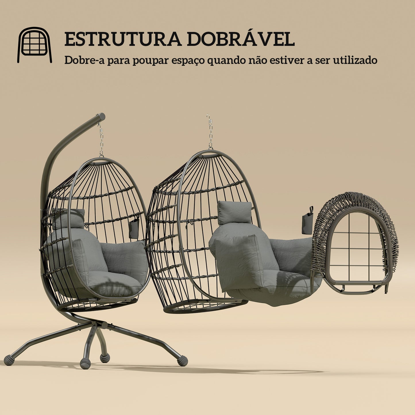 Cadeira Suspensa com Suporte e Cesto Dobrável