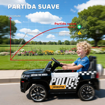 Carro Elétrico Infantil de Polícia 12V com Motor Duplo