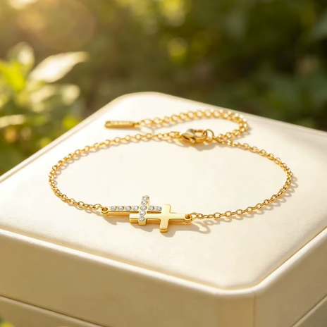 Pulseira Com Cruz – Dourada e Prateada