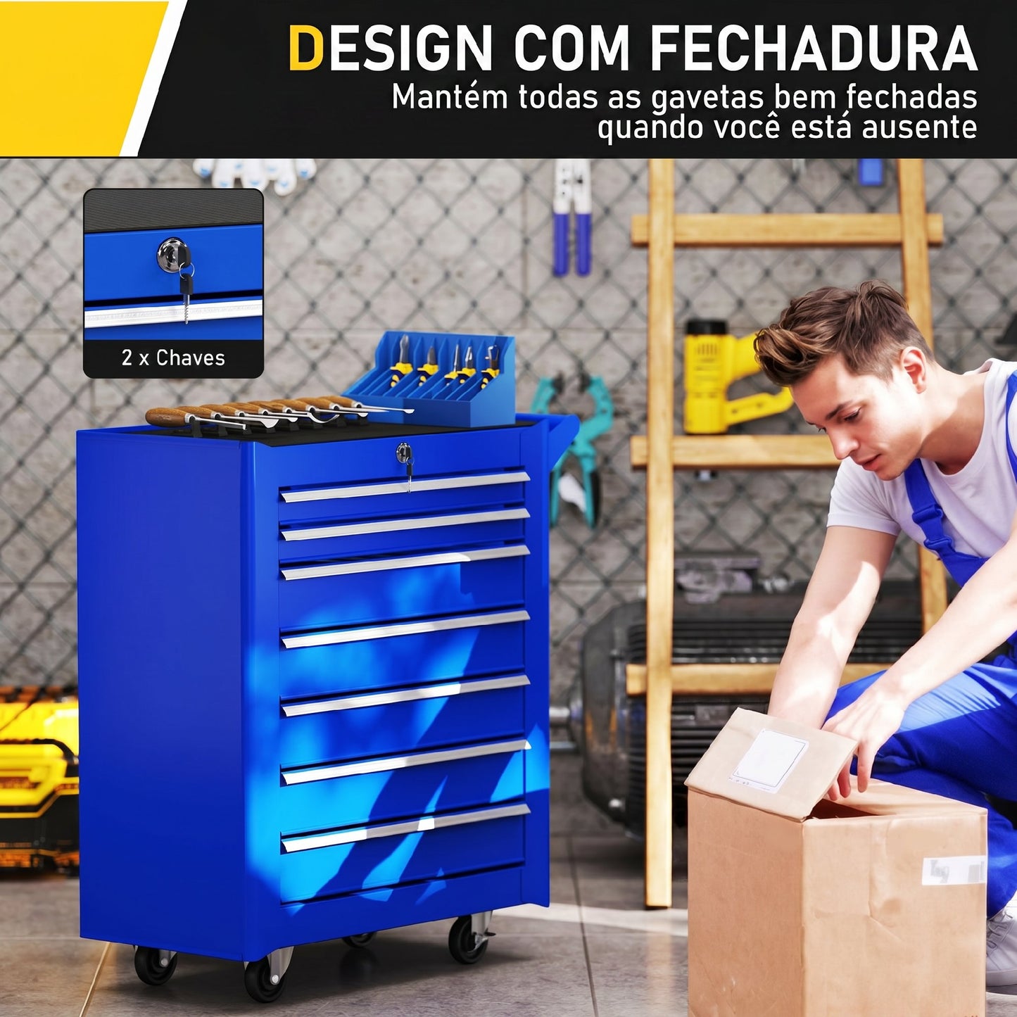 Carrinho de Ferramentas com 7 Gavetas Azul