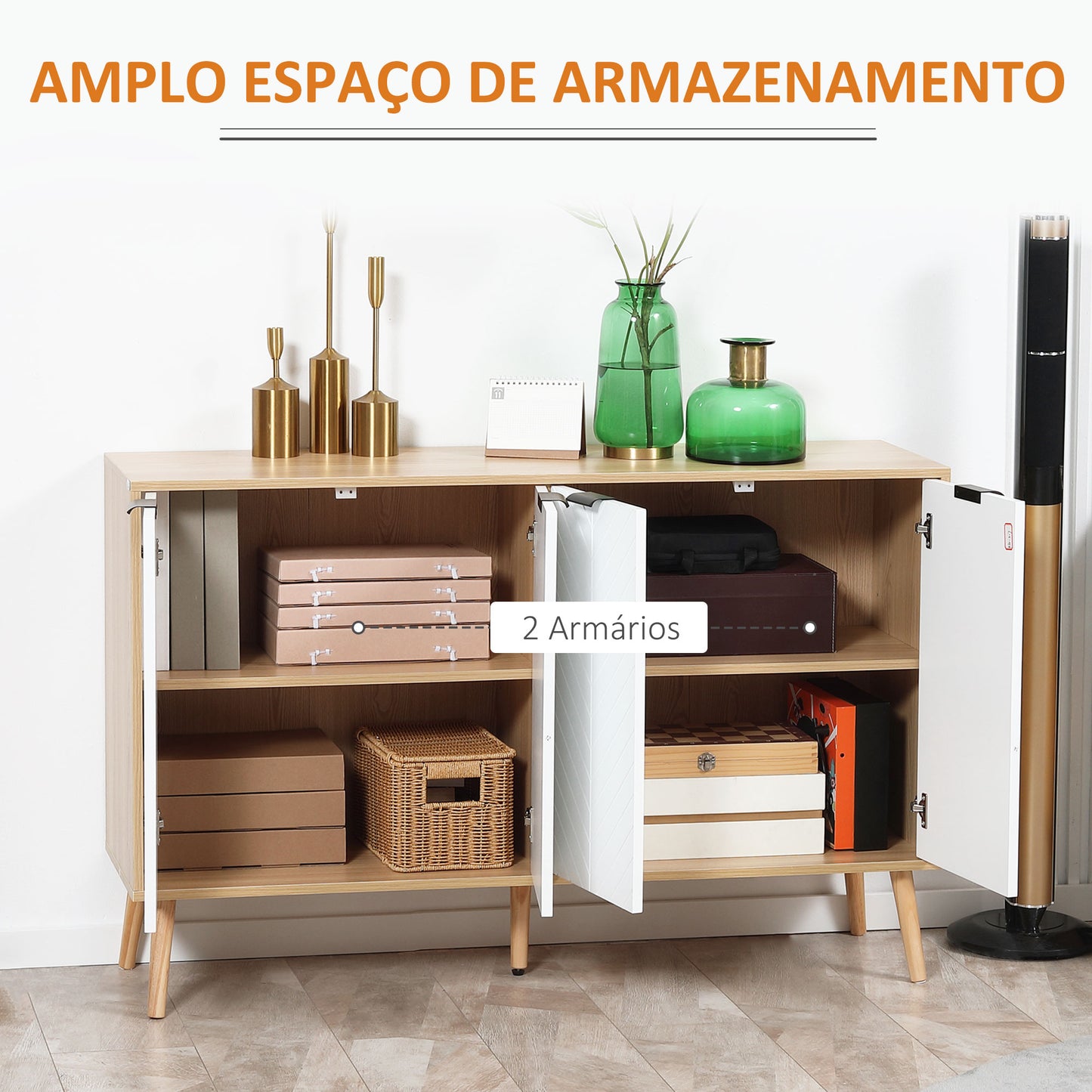 Aparador de Cozinha Moderno com 2 Armários e Prateleiras