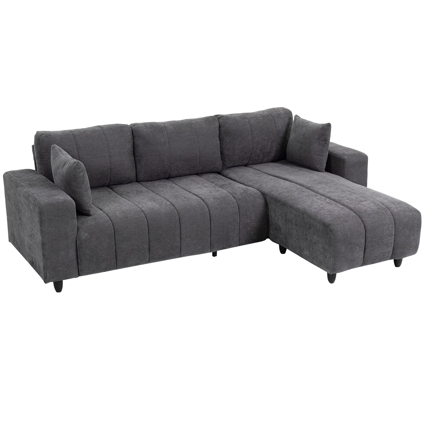 Sofá Chaise Longue Reversível de 3 Lugares Cinzento Escuro
