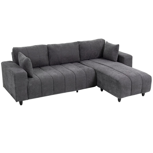 Sofá Chaise Longue Reversível de 3 Lugares Cinzento Escuro