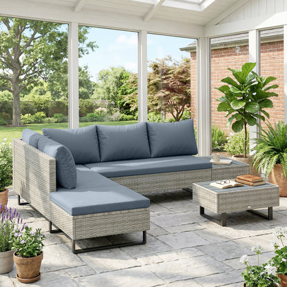 Conjunto de Jardim em Vime PE de 3 Peças com Encosto Ajustável