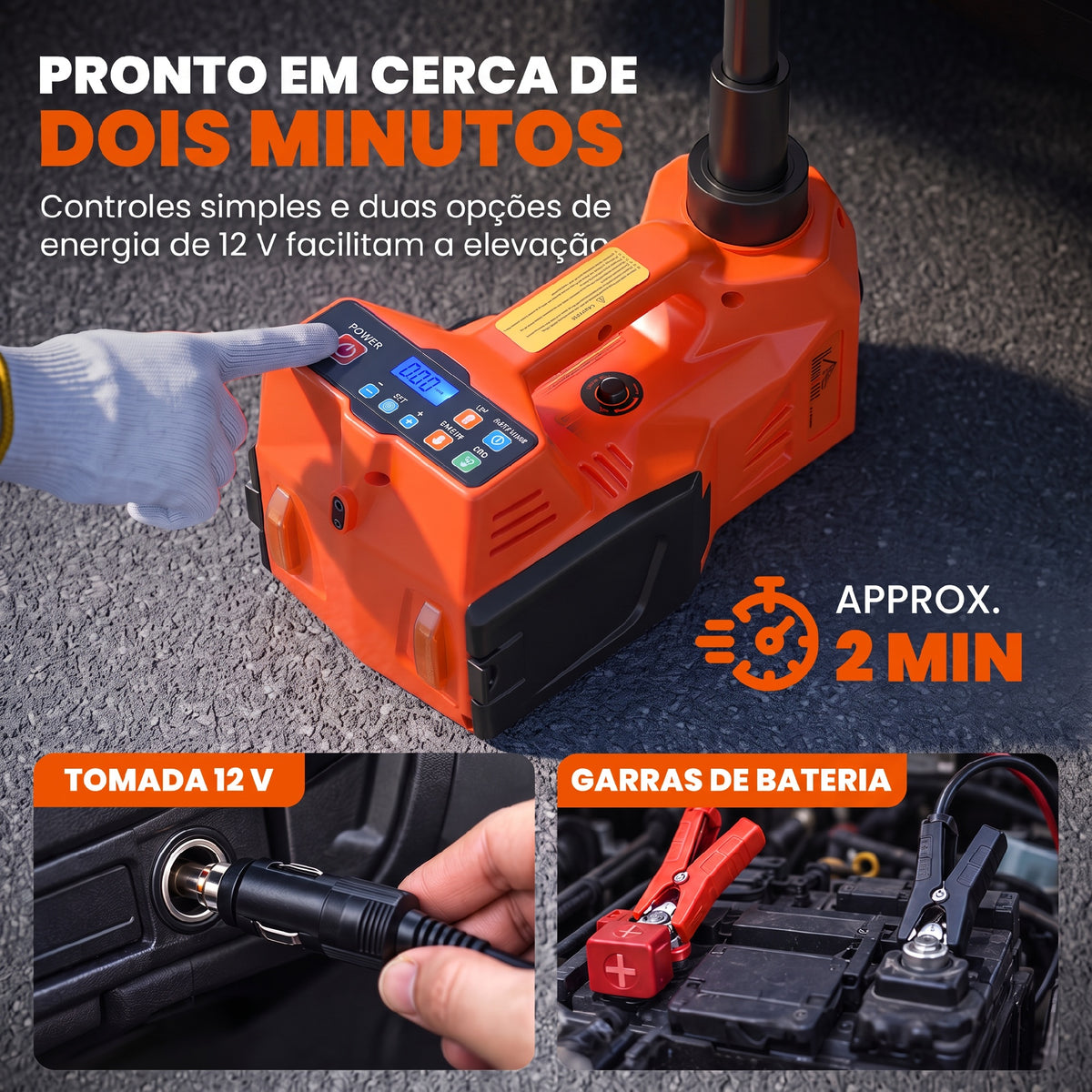 Kit de Macaco Hidráulico Elétrico 5T 12V – Com Luz LED e Bomba de Ar