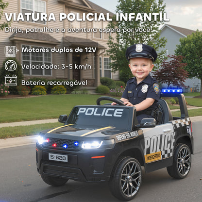 Carro Elétrico Infantil de Polícia 12V com Motor Duplo