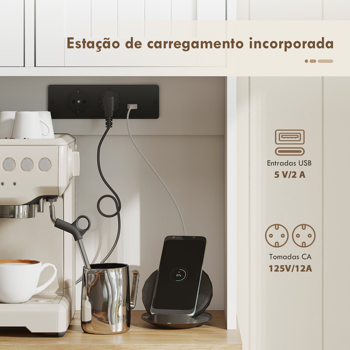 Armário de Cozinha Alto com Estação de Carregamento