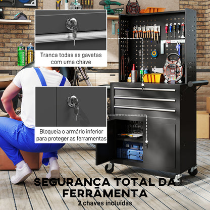 Carrinho de Ferramentas com 3 Gavetas e Painel de Perfurado