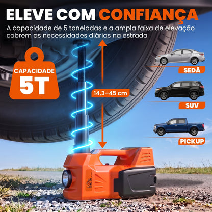 Kit de Macaco Hidráulico Elétrico 5T 12V – Com Luz LED e Bomba de Ar