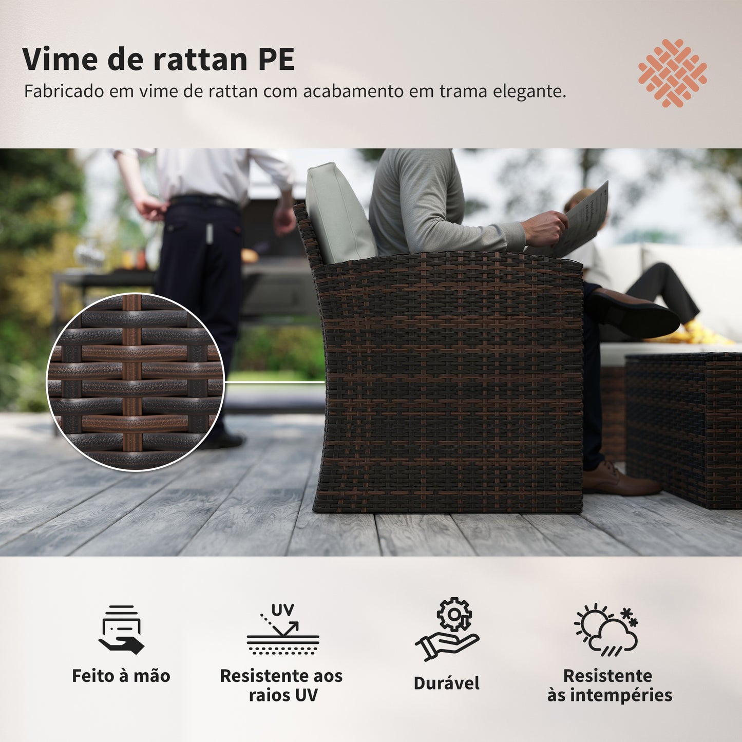 Conjunto de Jardim Exterior em Vime de 6 Peças