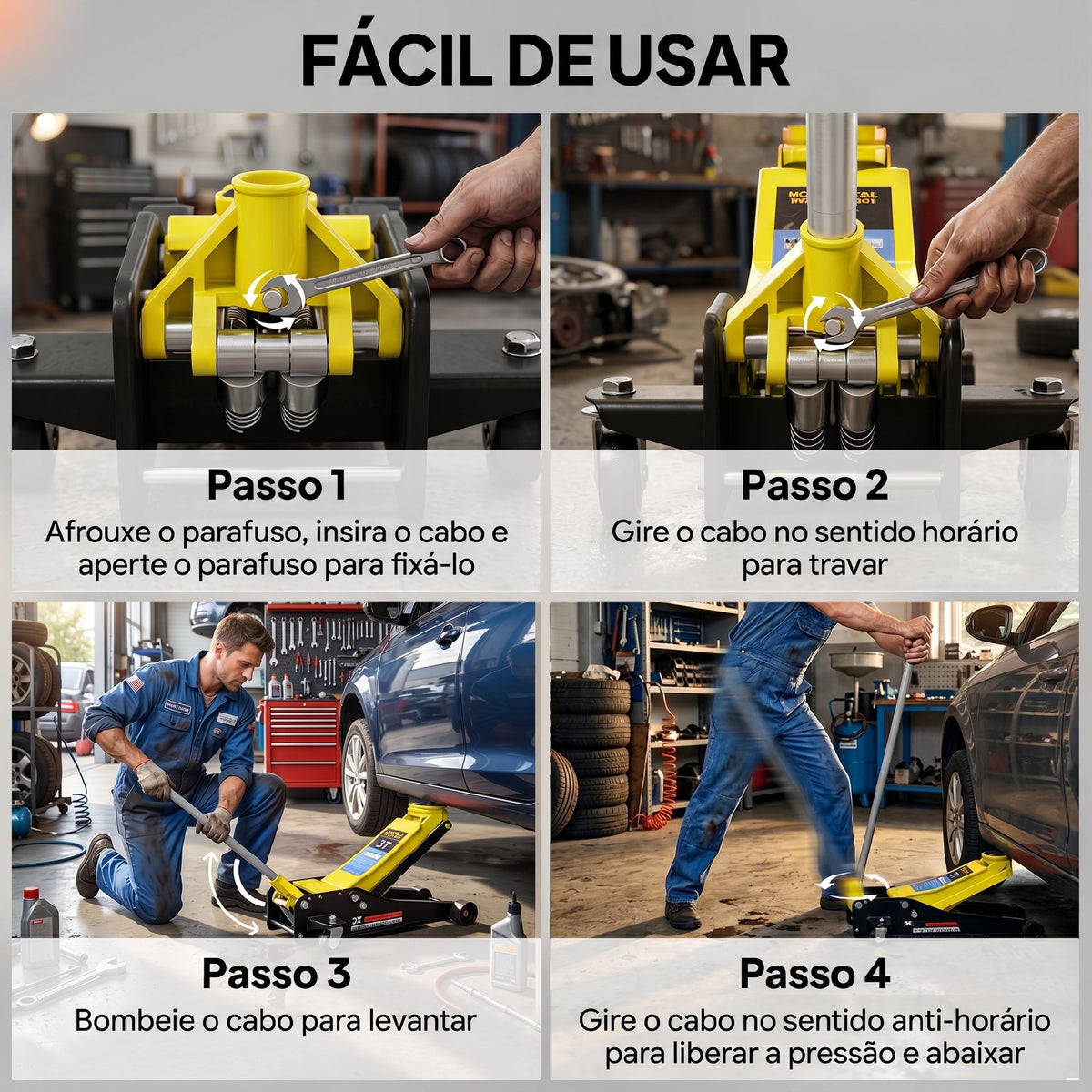 Macaco Hidráulico de Carro – Altura de Elevação 7,5 a 50,5 cm