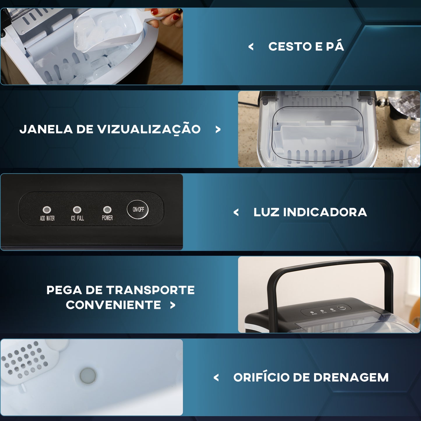 Máquina de Fazer Gelo Silenciosa 12 kg/24h