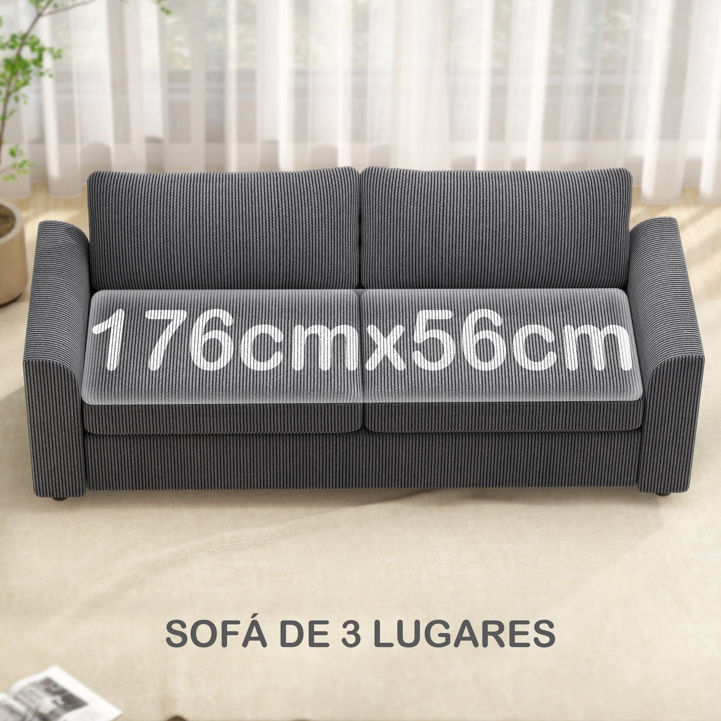 Sofá de Sala 3 Lugares Estofado em Veludo