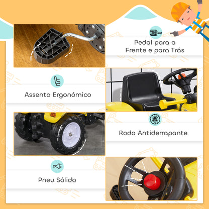 Trator a Pedais Infantil Escavadora com Pá Dianteira