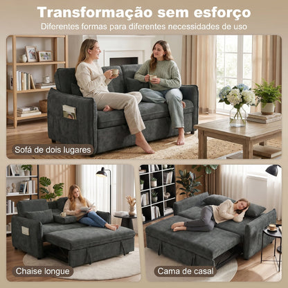 Sofá-Cama 2 Lugares 3 em 1 com Mesa Auxiliar