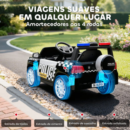 Carro Elétrico Infantil de Polícia 12V com Motor Duplo