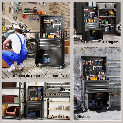 Carrinho de Ferramentas com 3 Gavetas e Painel de Perfurado